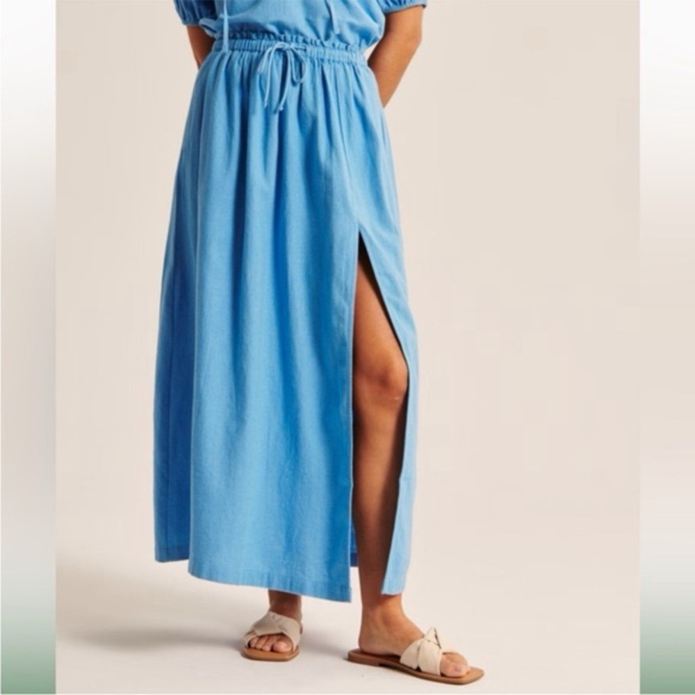 Abercrombie & Fitch Sky Blue Maxi Skirt with Side Slit